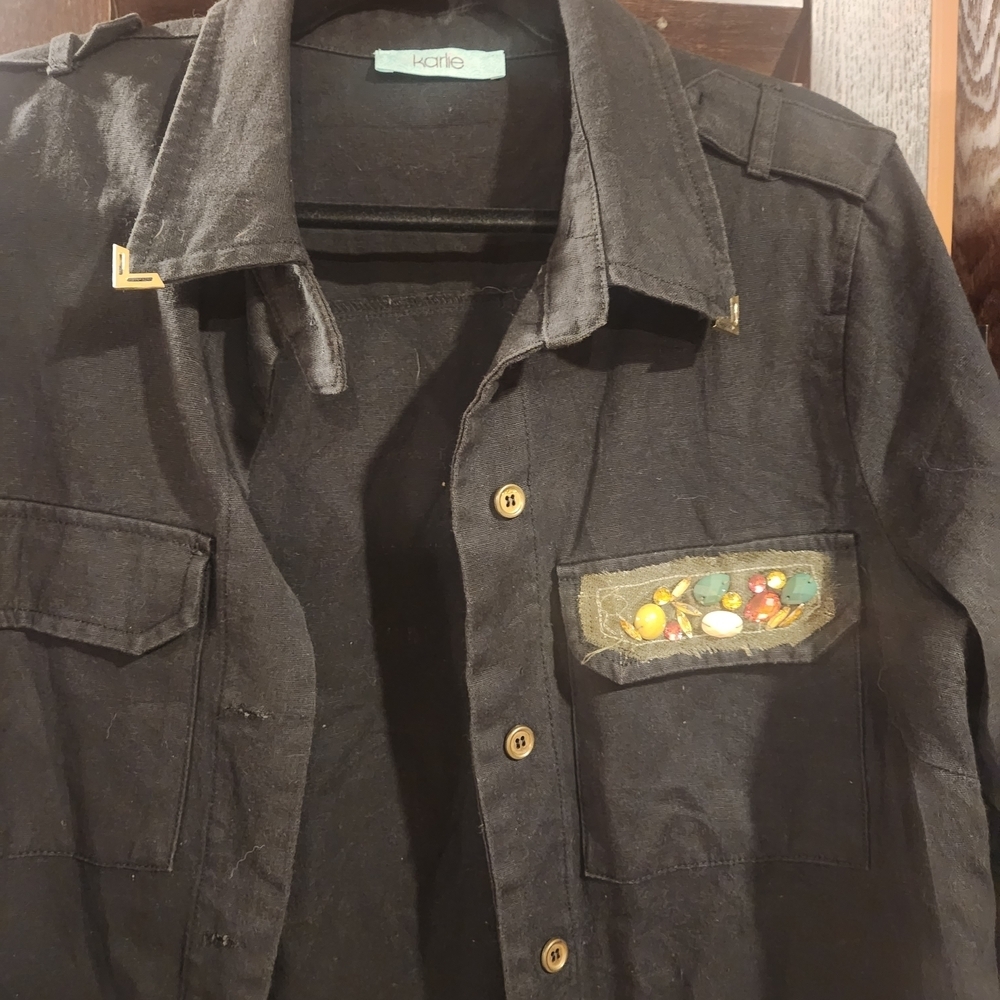 Karlie Black Shirt Jacket with Colorful Pocket 2BB - Picture 3 of 6